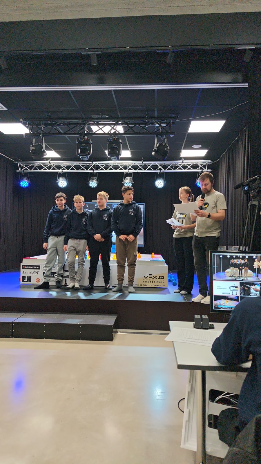 VEXperts Hajdina students on stage at the Orimattila Regional VEX IQ Competition in Finland